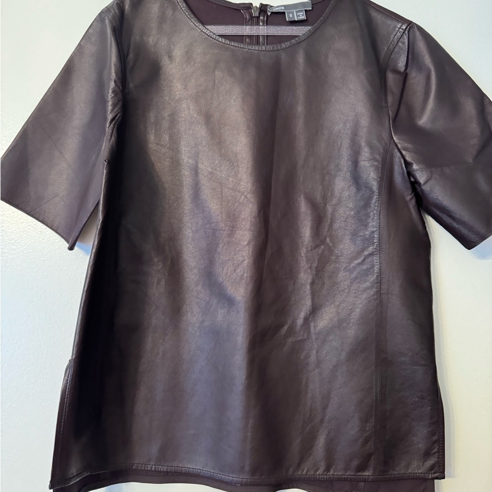 Vince Elegant Brown Leather Women's Top